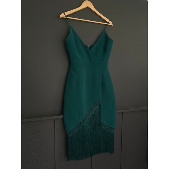 NICHOLAS The Fringe Crepe Wrap Cami Dress in Lagoon Green Size 4 - Picture 12 of 13